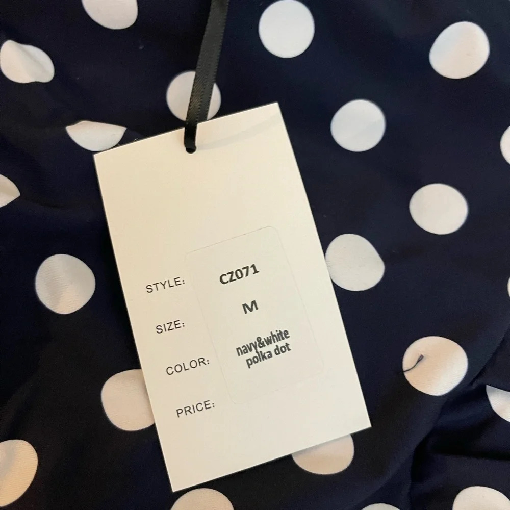 Unique Vintage Navy & White Polka Dot Corinne Halter Sheath Swimsuit,Medium, NWT - Picture 10 of 12